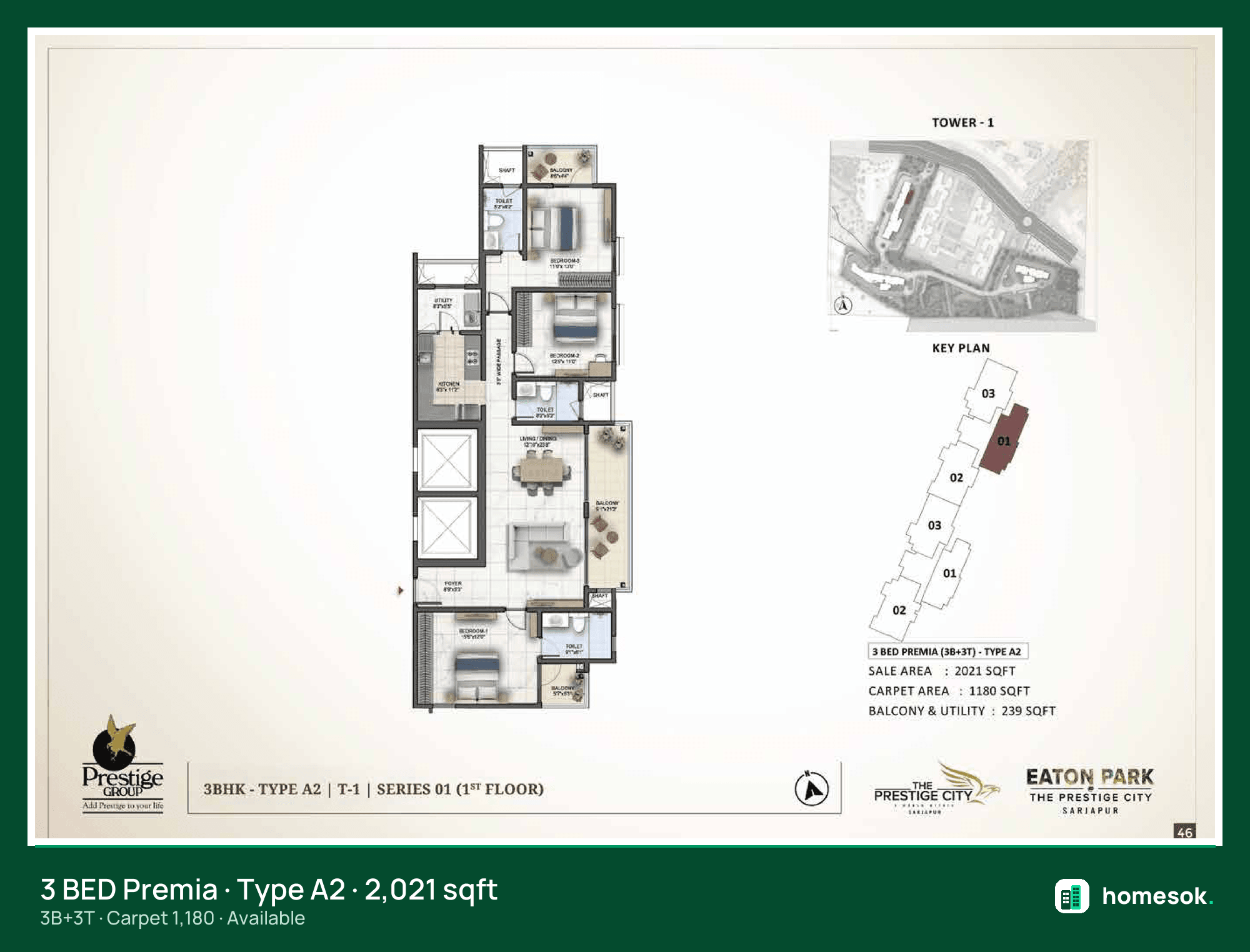 Eaton Park @ The Prestige City Premia (3 bed · 3 toilet) · Type A2 unit plan