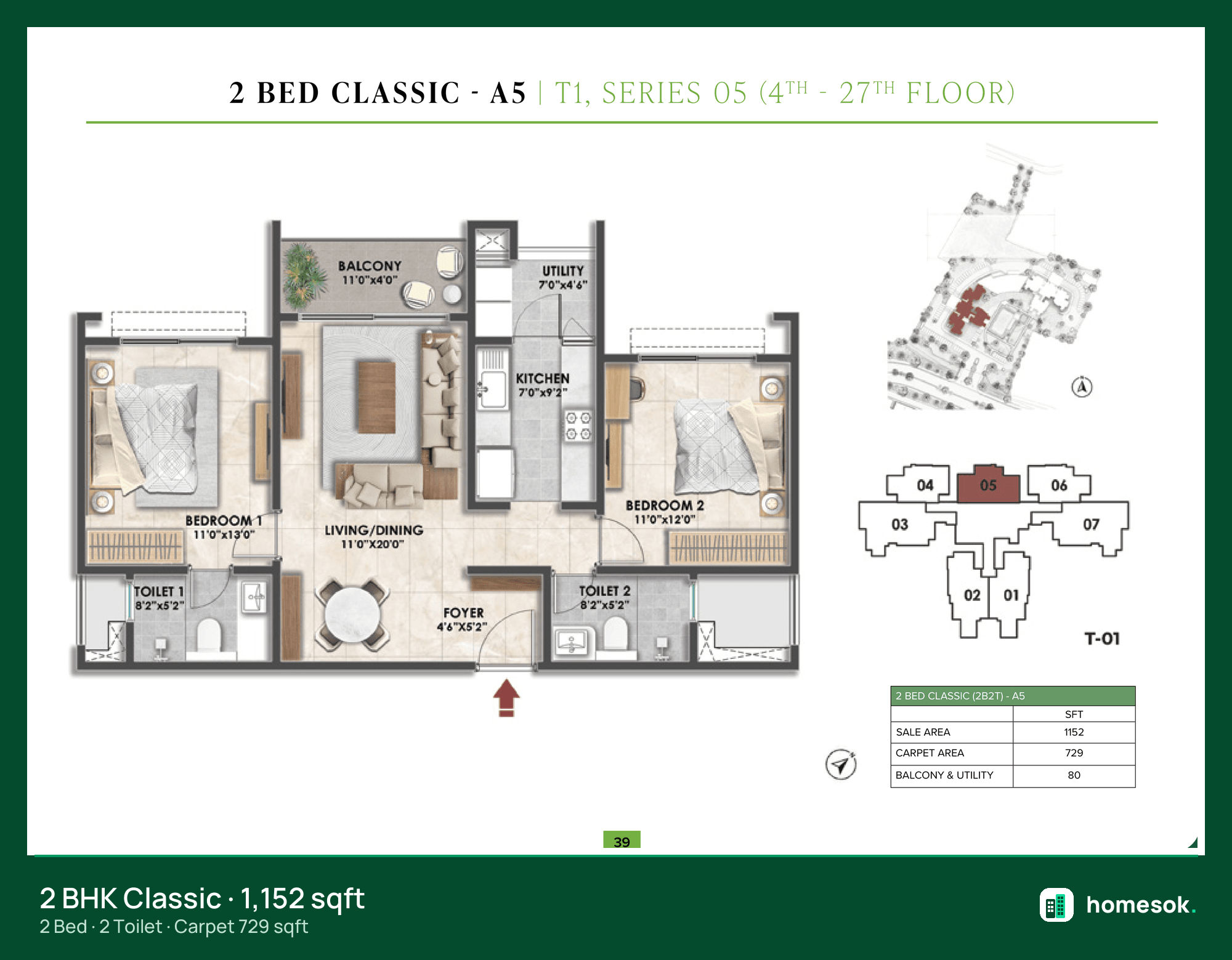 Fernvale @ The Prestige City Classic (2 bed · 2 toilet) · Tower 1 · Series 05 · 4th–27th floor unit plan