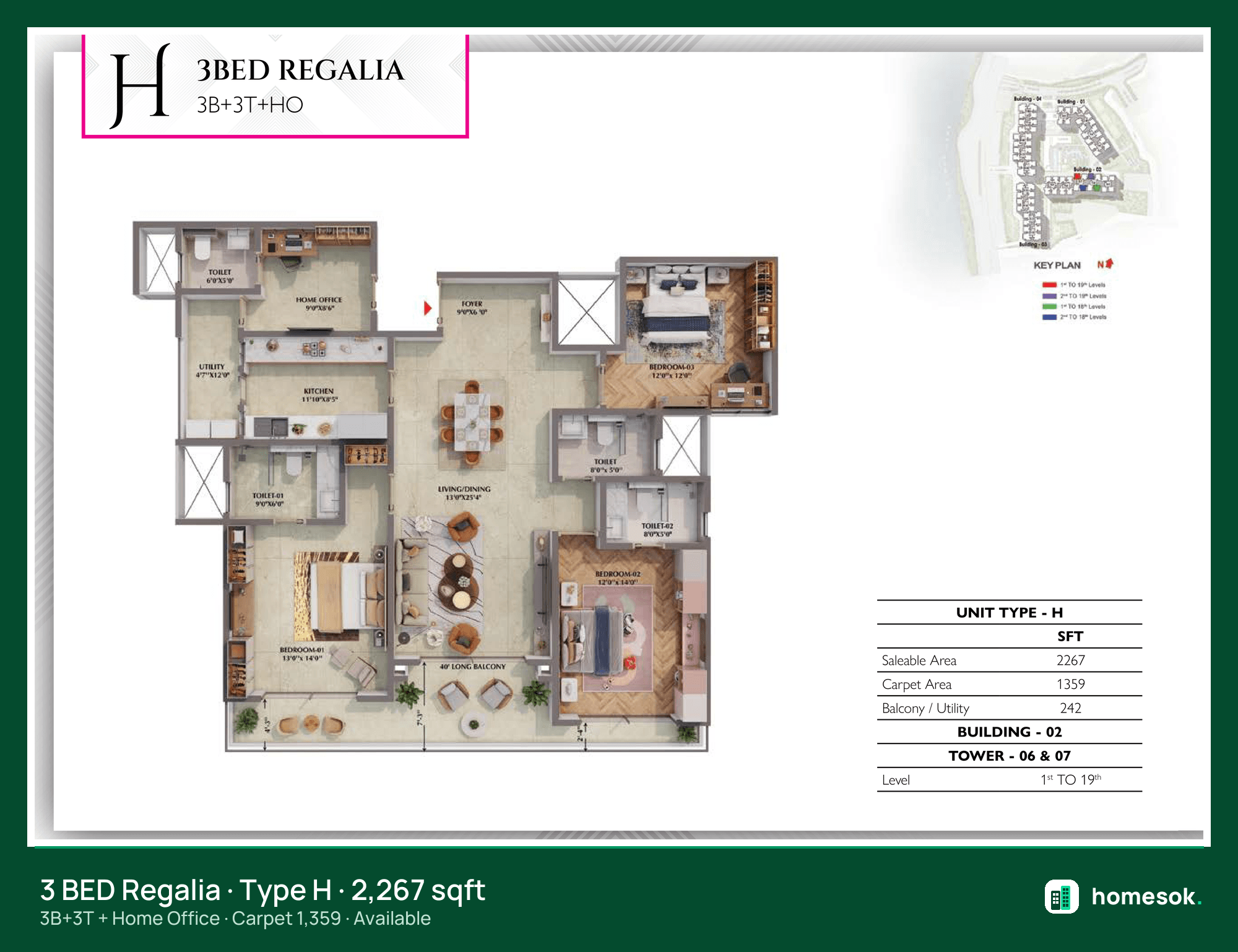 Prestige Raintree Park Regalia (3 bed · 3 toilet + home office) · Type H unit plan