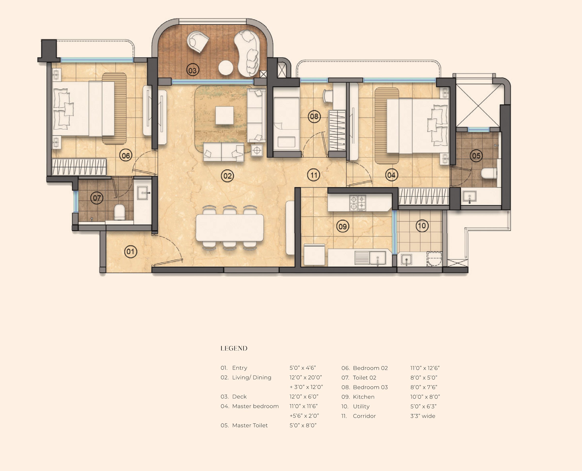 Lodha Elanza 3 Bed Optima · Towers A/B/C floor plan